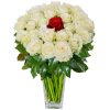 Arranjo no Vaso G com 23 Rosas Brancas e 1 Vermelha