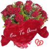 Buquê 12 Rosas Vermelhas + Coração Grande "Eu Te Amo" 75x42