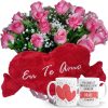 Buque com 12 rosas cor Rosa+Coração Grande "Eu Te Amo" 75x42+ 1Caneca Exclusiva da Melhor Mãe