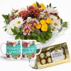 Mini Buquê com Flores do Campo+1Caneca "Pra hoje.."+Chocolate 8un