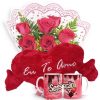 Mini Buquê com 6 Rosas Vermelhas+Caneca Sensação+Coração Grande "Eu Te Amo" 75x42