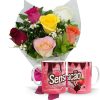 Mini Buquê com 6 Rosas Coloridas+1Caneca Sensação