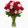 Arranjo no Vaso G com 24 Rosas Vermelhas e Rosas cor Rosa